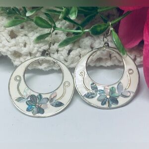 Abalone Hoops, Mother of Pearl Inlay Earrings